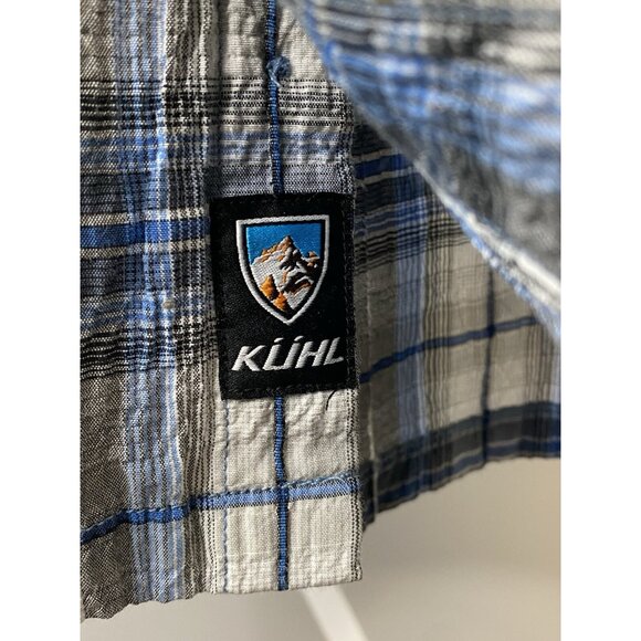 Kuhl Stallion Button Up Short Sleeve Shirt Men’s M Blue White Plaid Seersucker - Picture 3 of 16